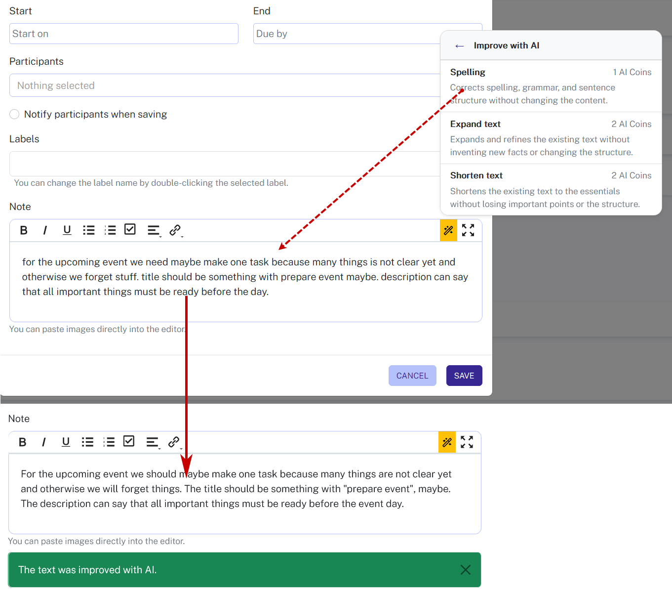 Teksten direct in de editor verbeteren